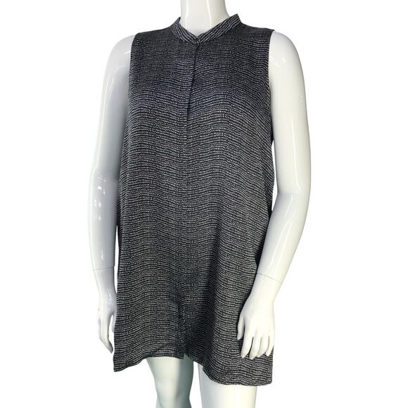 Eileen Fisher Womens Size XL Tunic Top Silk Dot Print Sleeveless Band Collar - Picture 1 of 14